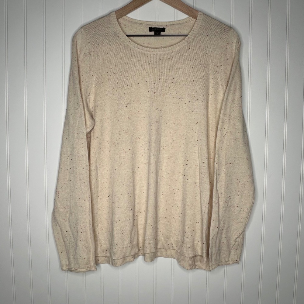 J. Jill Wearever Womens Sweater M Oatmeal Confetti Knit Cotton Blendeeve